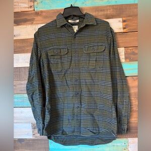 L.L. Bean Olive and Navy Plaid Men's Shirt